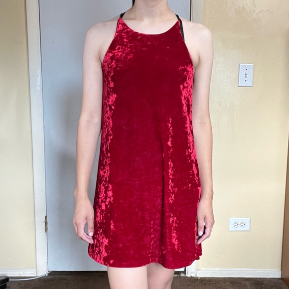 love...ady Red Crushed Velvet Mini Dress Size Small - Picture 1 of 5